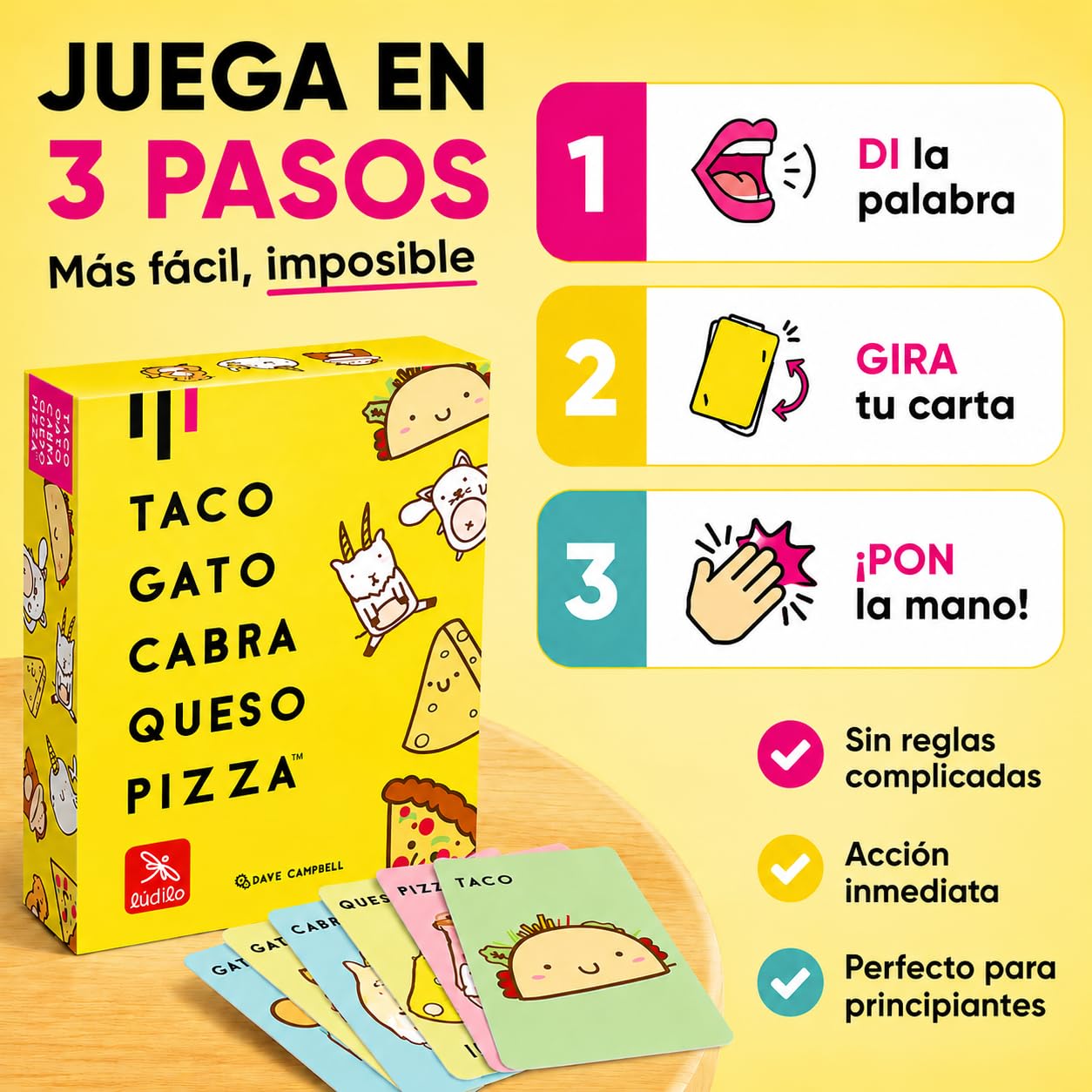 Ludilo - Taco Gato Cabra Queso Pizza | Juegos De Mesa | Juegos De Mesa Niños 8 Años O Más | Juego De Cartas con 60 Cartas | Regalo Niño 8 Años O Más De 3 A 8 Jugadores