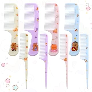 Falzqq 8-Pc Toddler Comb Set: Fine Tooth & Rat Tail Baby Hair Brushes for Wet/Dry Styling, Cute Colors for Boys & Girls