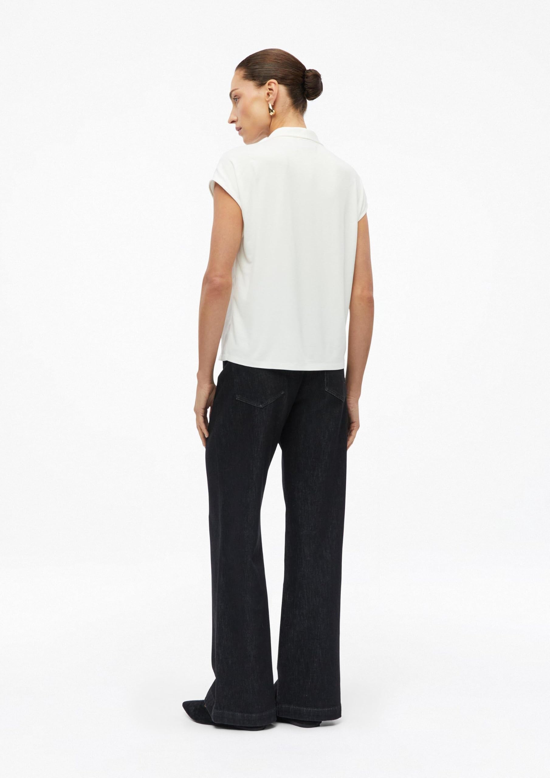 s.Oliver Damen T-Shirt – Regular Fit, V-Ausschnitt, Jersey mit Satin-Blende, überschnittene Schultern