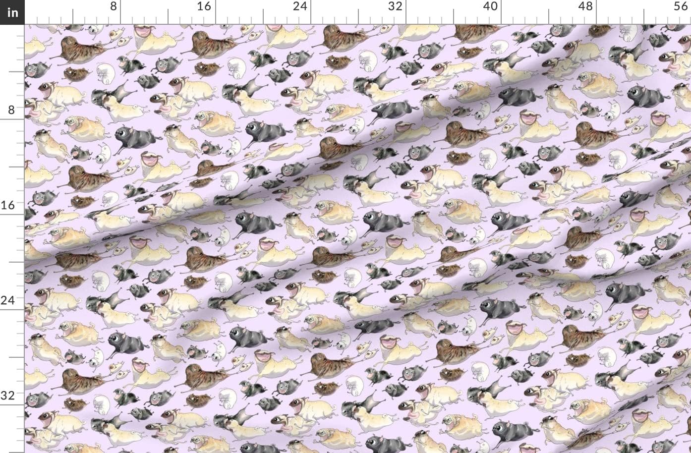 Spoonflower Fabric - Pugs Lavender Pug Puppies Inkpug Purple Large Pattern Funny Toy Breed Printed on Organic Cotton Sateen Fabric by The Yard - Sewing Quilting Apparel Home Decor