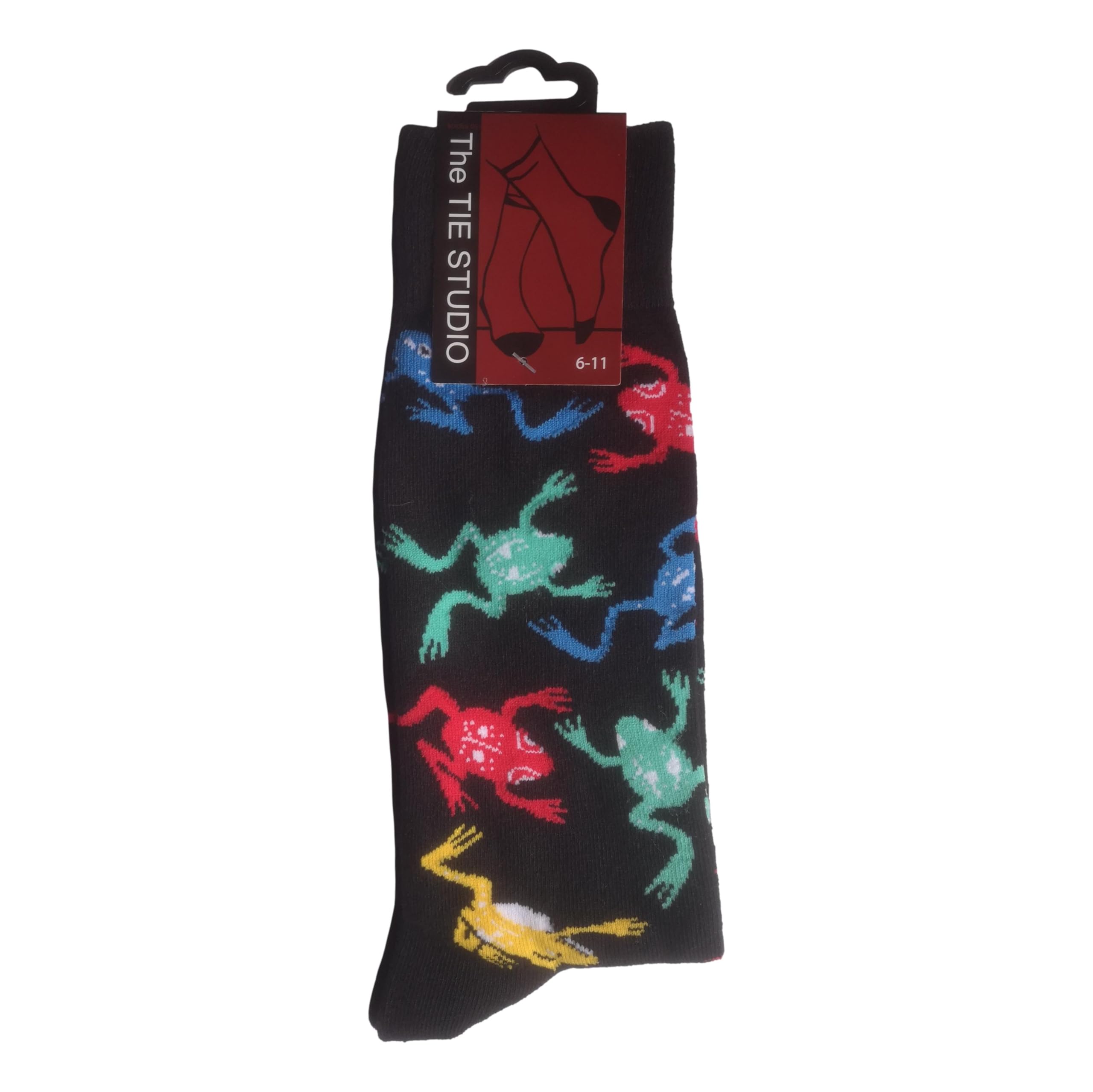 The Tie Studio Colourful Frogs on Black Unisex Novelty Ankle Socks Adult Size 6-11