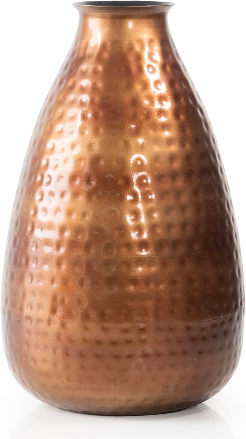 ANDALUCA Decorative Metal Vase with Hammered Rustic Bronze Ombre Finish 12in