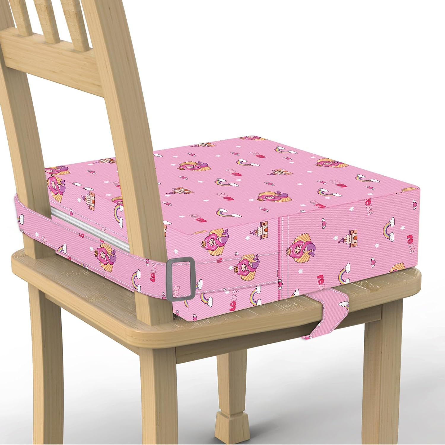 Toddler Booster Seat for Dining Table, Portable Kids Booster with Adjustable Safety Buckles, Non-Slip Bottom, Travel Cushion