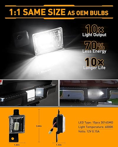 Miniatura 3 de Conjunto de lámpara de matrícula LED completa para Chevy Silverado GMC Sierra 15-22 Colorado Canyon Pickup Truck 6000K blanco, Plug N Play, 2