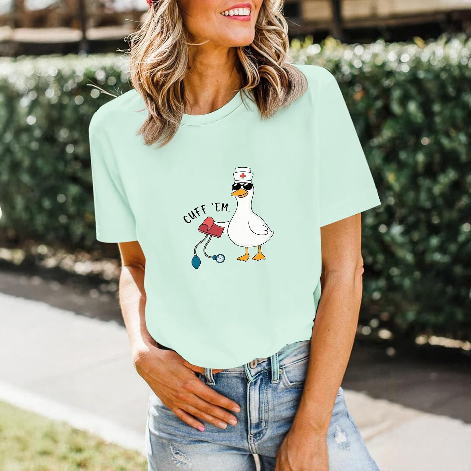 Silly Goose Nurse Shirt for Women Funny Cute Tees Graphic Cuff Em T Shirt Animal Shirts Printed Short Sleeved Tops image 3