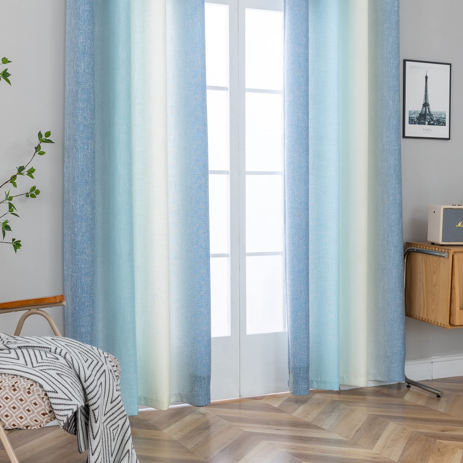 PLEASANT BOULEVARD Vorhänge aus Kunstleinen, verlaufsfarben, Fenstervorhänge mit Ösen, wärmeisoliert, Verdunkelungsvorhang für Wohnzimmer, Schlafzimmer und Heimdekoration, 132,1 x 213,4 cm (B x L),