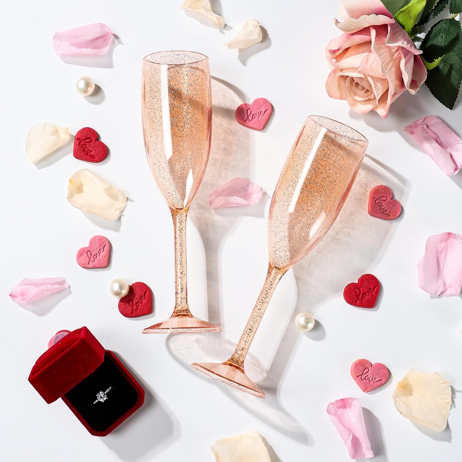 XUWAIDSGN 24 Pcs Reusable Champagne Flutes Plastic Wine Glasses Bulk Vintage Champagne Flutes Mimosa Bar Glasses Stemmed Drinking Cups 5.4OZ for Christmas Birthday Wedding Bride - Image 5