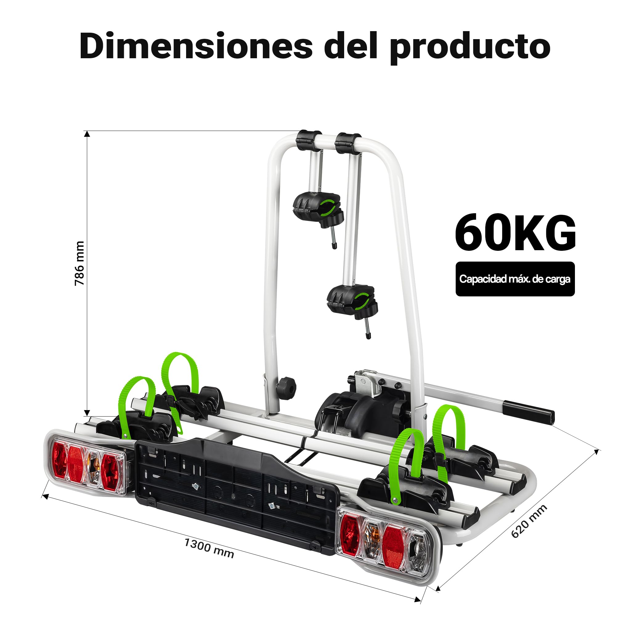 Wiltec Portabicicletas Trasero para 2 Bicicletas con Enganche de Bola y Acoplamiento de Remolque soporta hasta 60 kg Gancho de Bola de 2" Rueda Ø 22-29" Plegable e inclinable con protección antirrobo