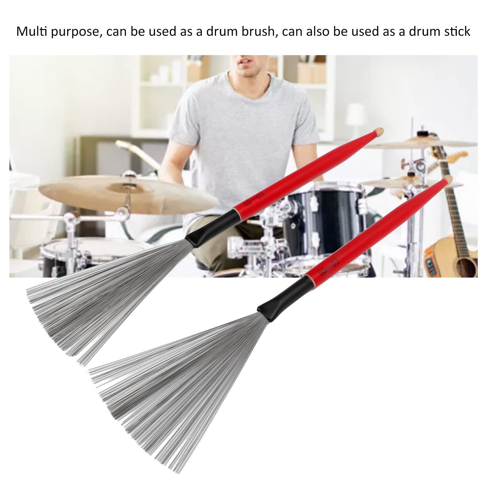 plplaaoo 1 Paar Trommelbürsten, doppelköpfiger Ahorn-Drumstick, Gummi-Stahldraht, tragbare Percussion-Bürste, Drum-Brush-Sticks für Schlagzeuger, Anfänger, Rockband, Jazz-Folk, Musikliebhaber, TRO