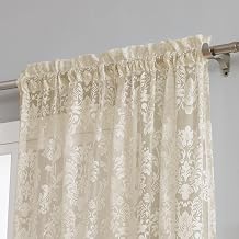 Warm Home Designs Pair of Standard Size 54 Inches Wide x 84 Inches Long Gold Linen Color Knitted Lace Curtains with Rod Pocket. Drapes Let Light Flow in While Providing Some Privacy. FI Linen 84"