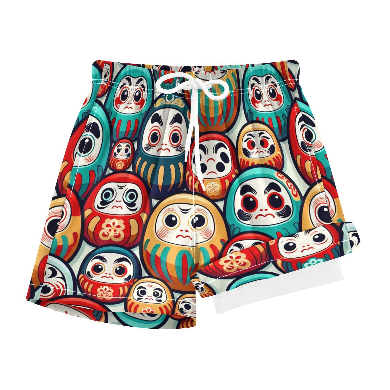 YANENDIE Boy Swim Trunks with Compression Liner Multiple Daruma Boys Swim Shorts Quick Dry Beach Shorts