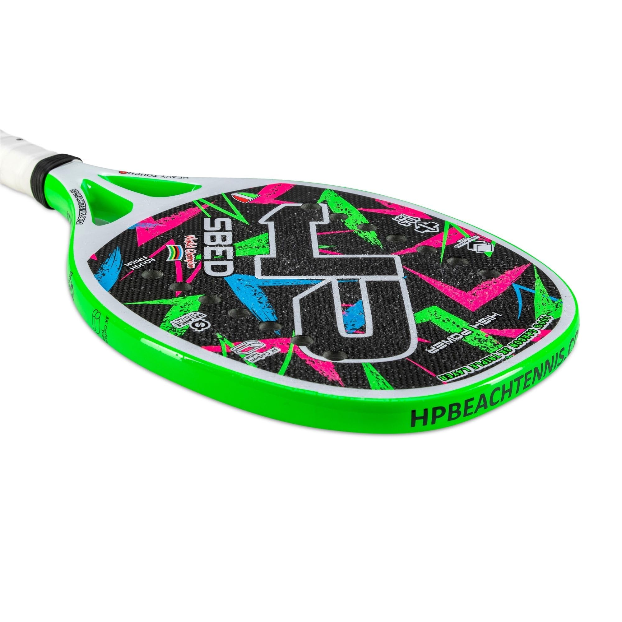 HP SBED, rakieta do tenisa plażowego, 100% węgla 3K, powierzchnia do leczenia Super Grip - Eva High Power - lekka i wyważona, profil 19,50 mm, w zestawie torba - rakieta mistrza świata