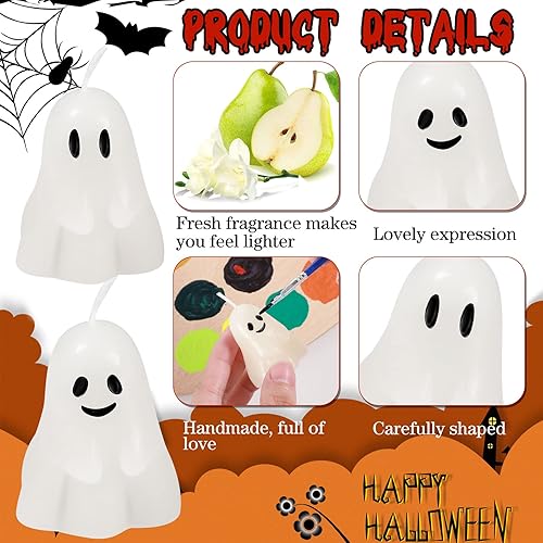 Miniatura 4 de Nuanchu 12 velas de calabaza fantasma de Halloween, divertidas velas perfumadas con forma espeluznante, mini lindas velas de cera para otoño,