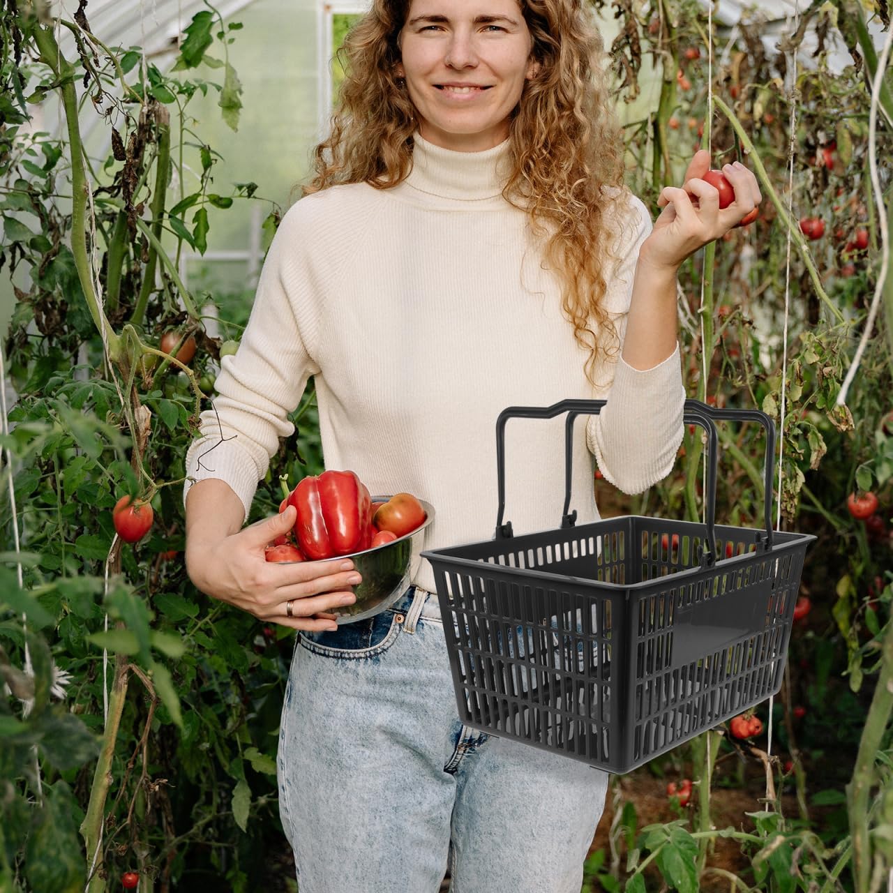 Healifty Grocery Shopping Basket with Handle 15.35X11.41X7.87 Inch Portable Plastic Desktop Storage Container Thickened Design for Supermarkets Fruit Stores and Retail