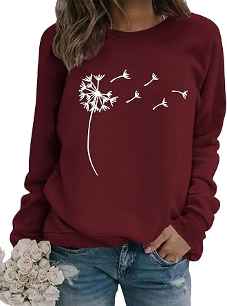 JBF Cloth Womens Dandelion Sweatshirt Casual Fall Crewneck Loose Pullover Tops Long Sleeve Graphic Tee Shirt