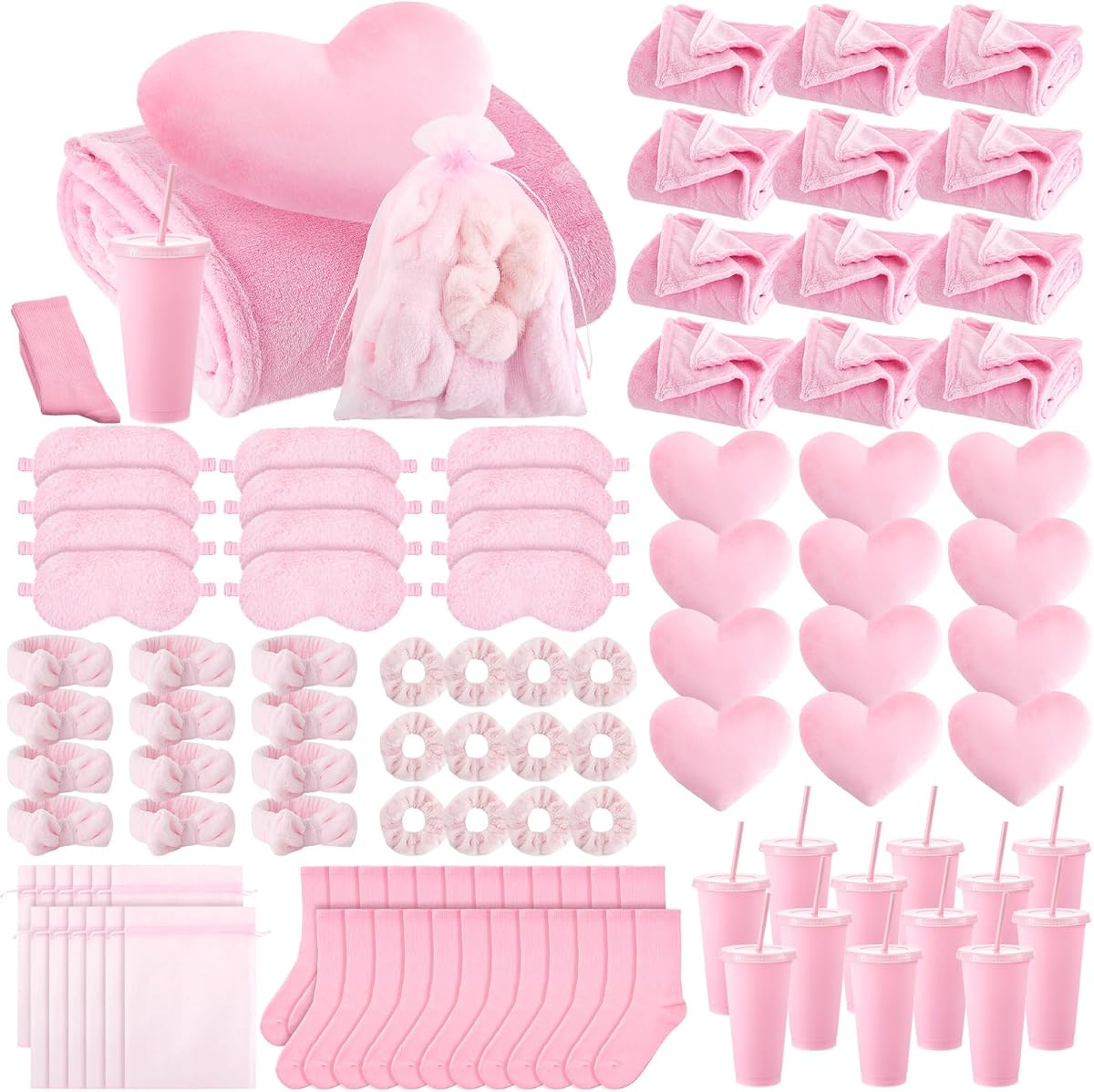 Fanfanwin 80 Pcs/ 10 Set Sleepover Party Supplies Slumber/ Spa Kit, Pink