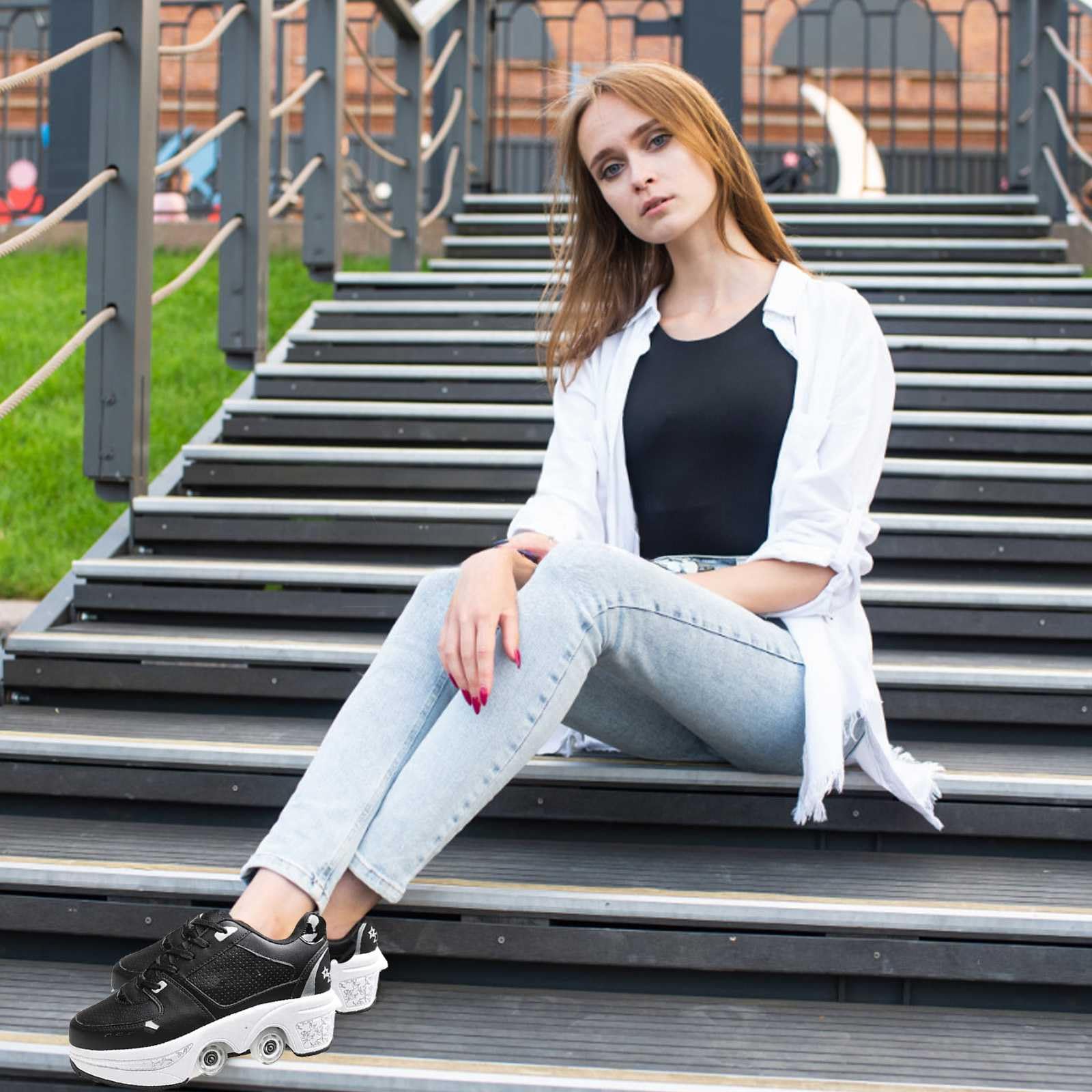 Scarpe con rotelle, Pattini a Rotelle, Scarpe a Pattini, Scarpe con Automatiche Rotelle Retrattile, Outdoor Multisport Scarpe da Skateboard