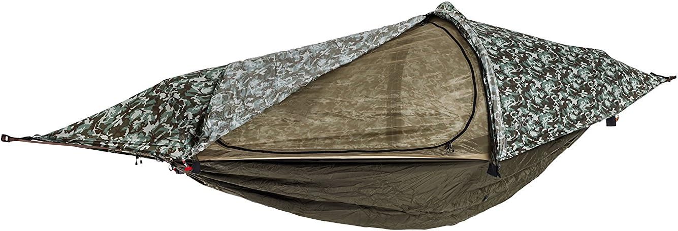 flying tent: Unique All-in-ONE Hammock Tent, Bivy Tent, Hammock and Rain Poncho + Fine Mesh Mosquito Net - Camouflage
