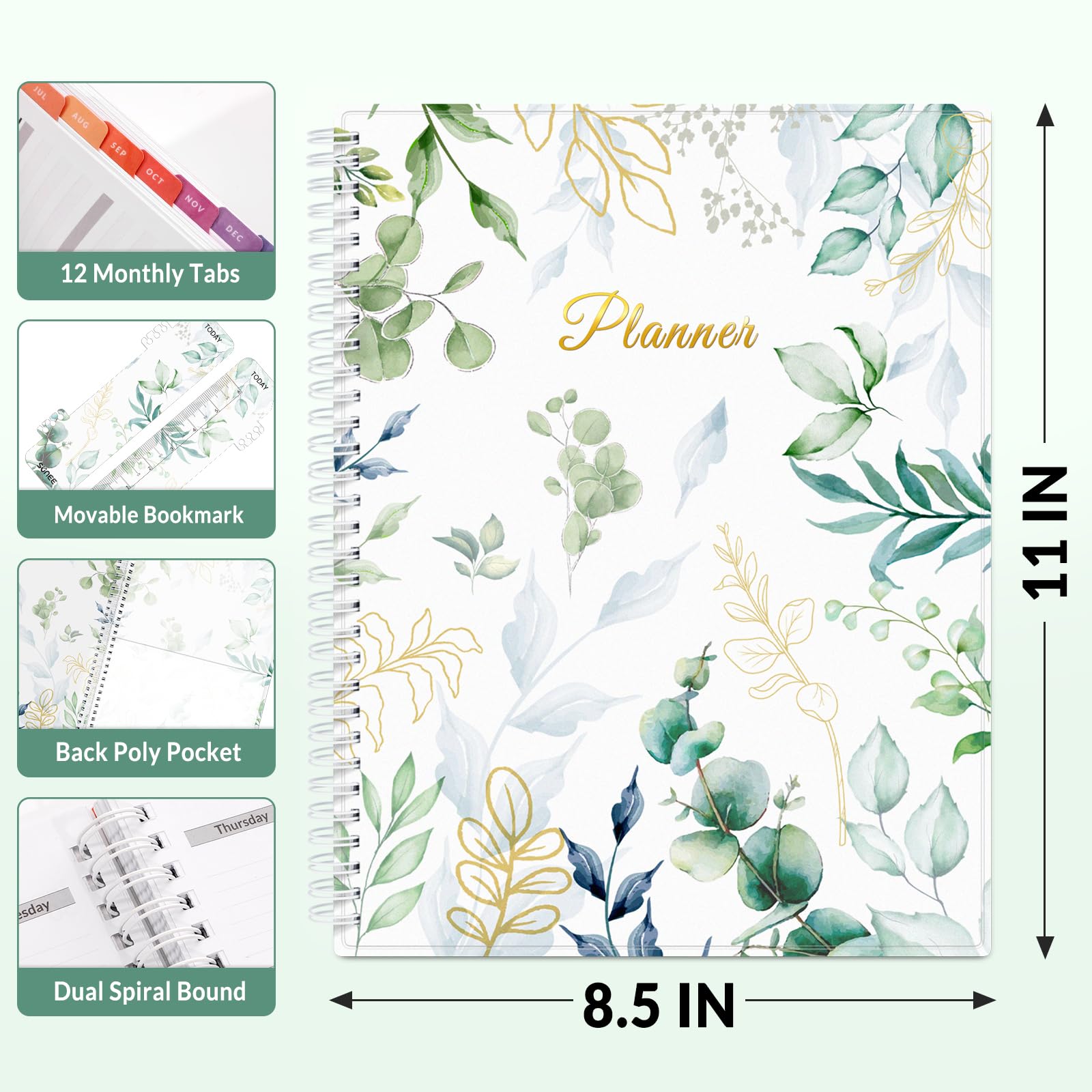 SUNEE Agenda accademica 2024-2025, settimanale e mensile, da agosto 2024 a dicembre 2025, 21,6 x 27,9 cm, calendario giornaliero con scheda mensile, copertina flessibile, pagina per note, tasca,