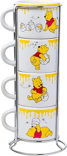 Miniatura 2 de Silver Buffalo Disney Winnie the Pooh Honey Hunny Drips - Juego de 4 tazas pequeñas apilables de cerámica para expreso, 3 onzas