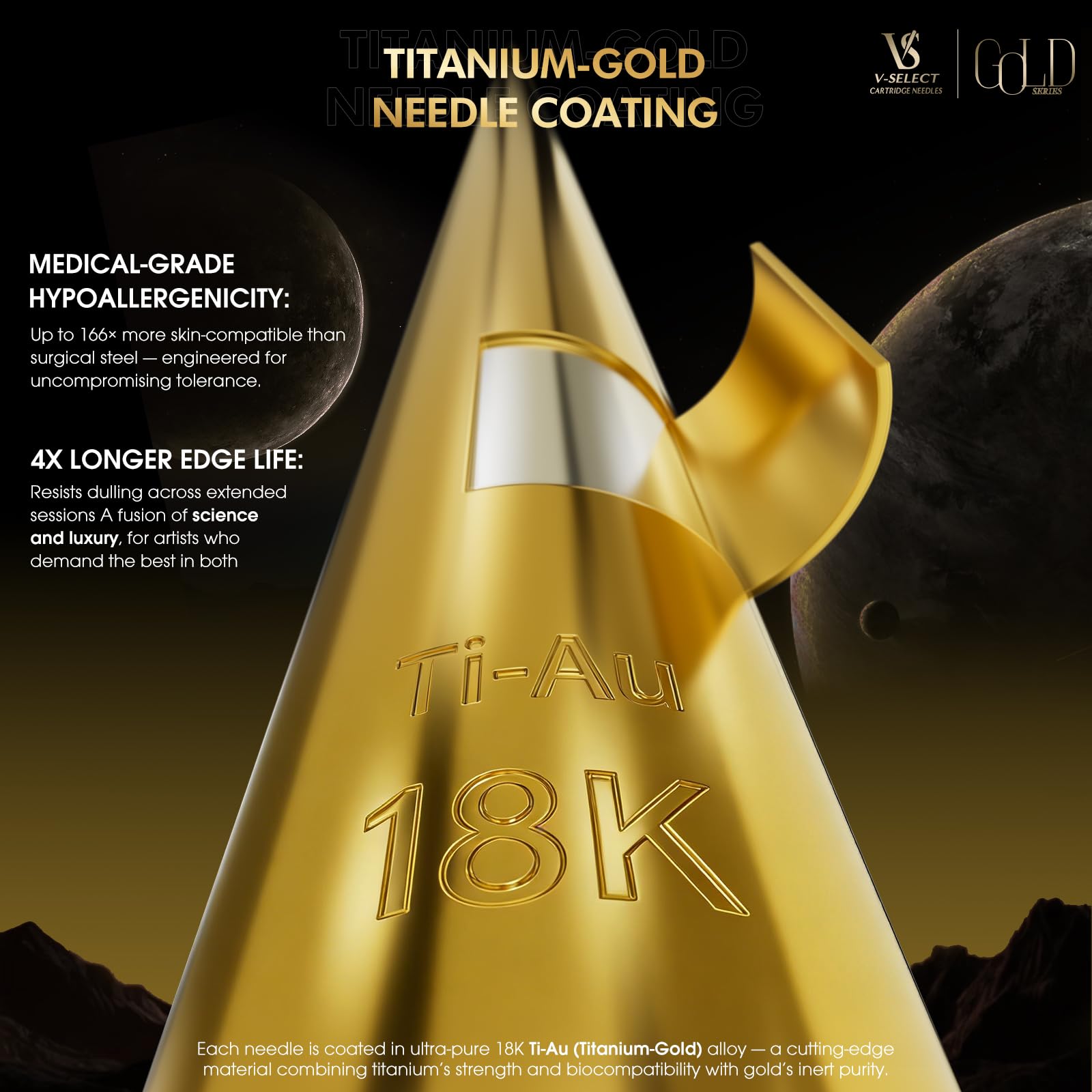 EZ Tattoo - Igły do tuszu – 20 sztuk złotych etui z rdzeniem tytanowym nr 12 (7RS) 0,35 mm standardowe okrągłe cieniowanie do pistoletu do tatuażu – seria V Select Gold