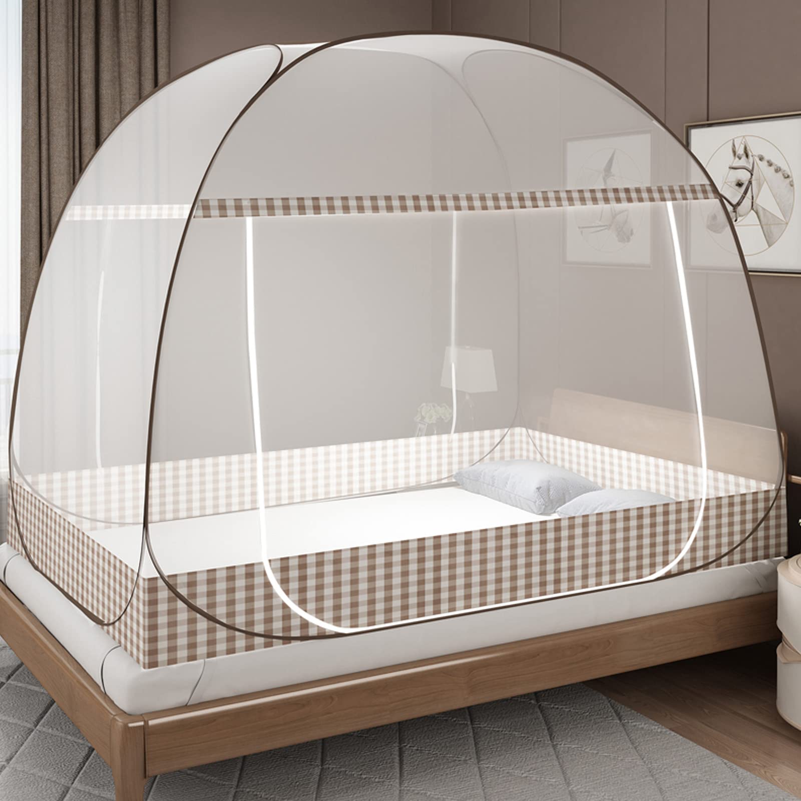 Mosquitera plegable desplegable, diseño de yurta portátil con parte inferior para viajes, camping, uso en interiores y exteriores, mosquiteras ligeras de viaje