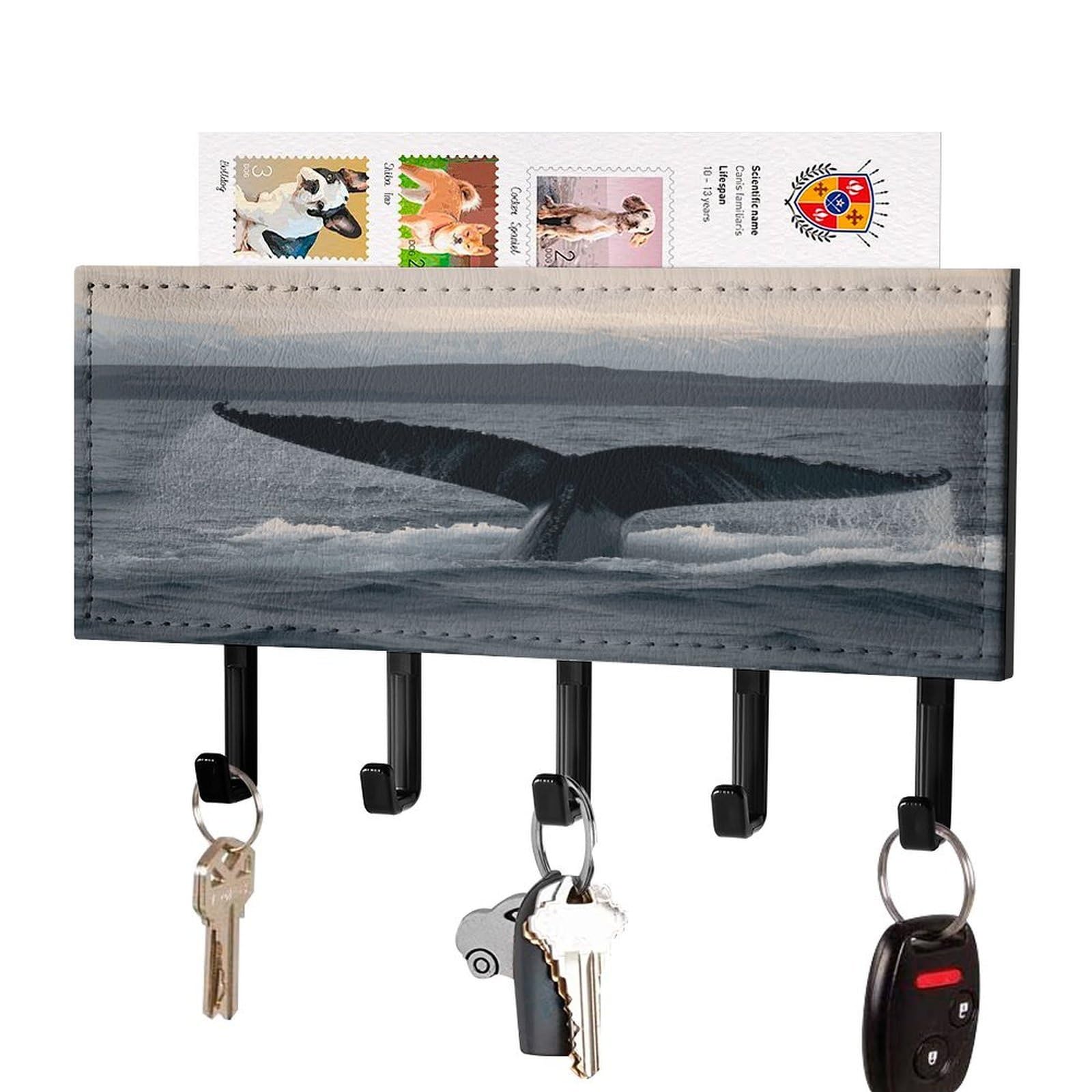FekiLoot Humpback Whale Tail Ocean Key Holder Wall Mount Key and Mail Holder Key Hanger with 5 Hooks Decorative PU Key Rack Hanging Key Hooks for Wall Living Room Kitchen Bathroom Hallway Black-Style