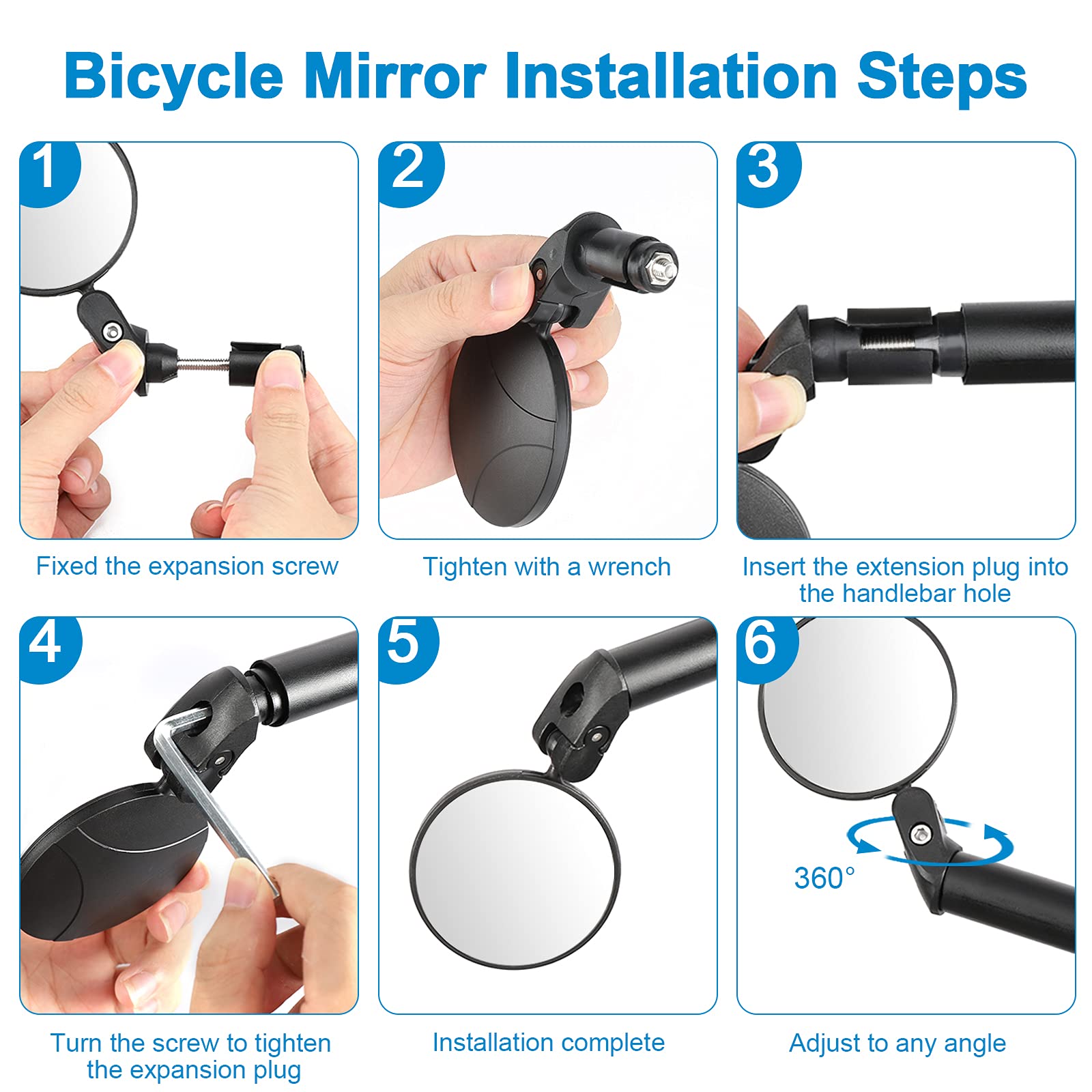 Accmor 2pcs Bike Mirror, Bar End Bicycle Riding Rearview Mirrors for Handlebars, Adjustable 360 Degree Rotatable Convex Mirror for Mountain Road Bikes