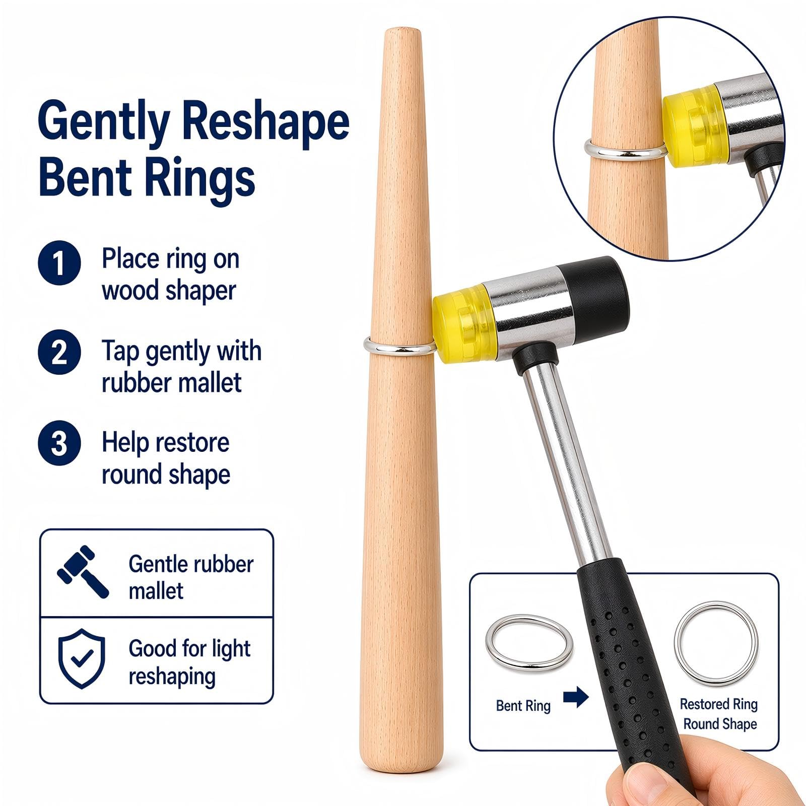 Ringdorn Metall Ringmaß Set mit Schmuck Gummihammer Hammer Ringe Größe Messwerkzeuge Fingerlehre Holz Ring Shaper Werkzeug Juwelier Reparatur Kit