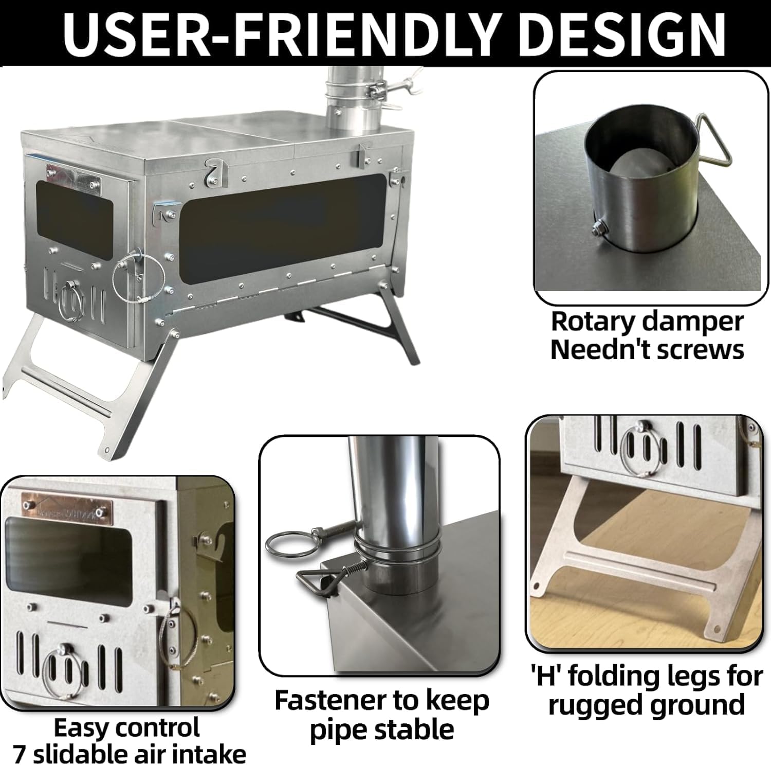 DANCHEL OUTDOOR Backpacking Large Hot Tent w/Stove Jack, Portable Tipi Tent with TSG Titanium Folding Wood Stove for 4-6 Person Winter Camping Hunting, 5m/16.4ft