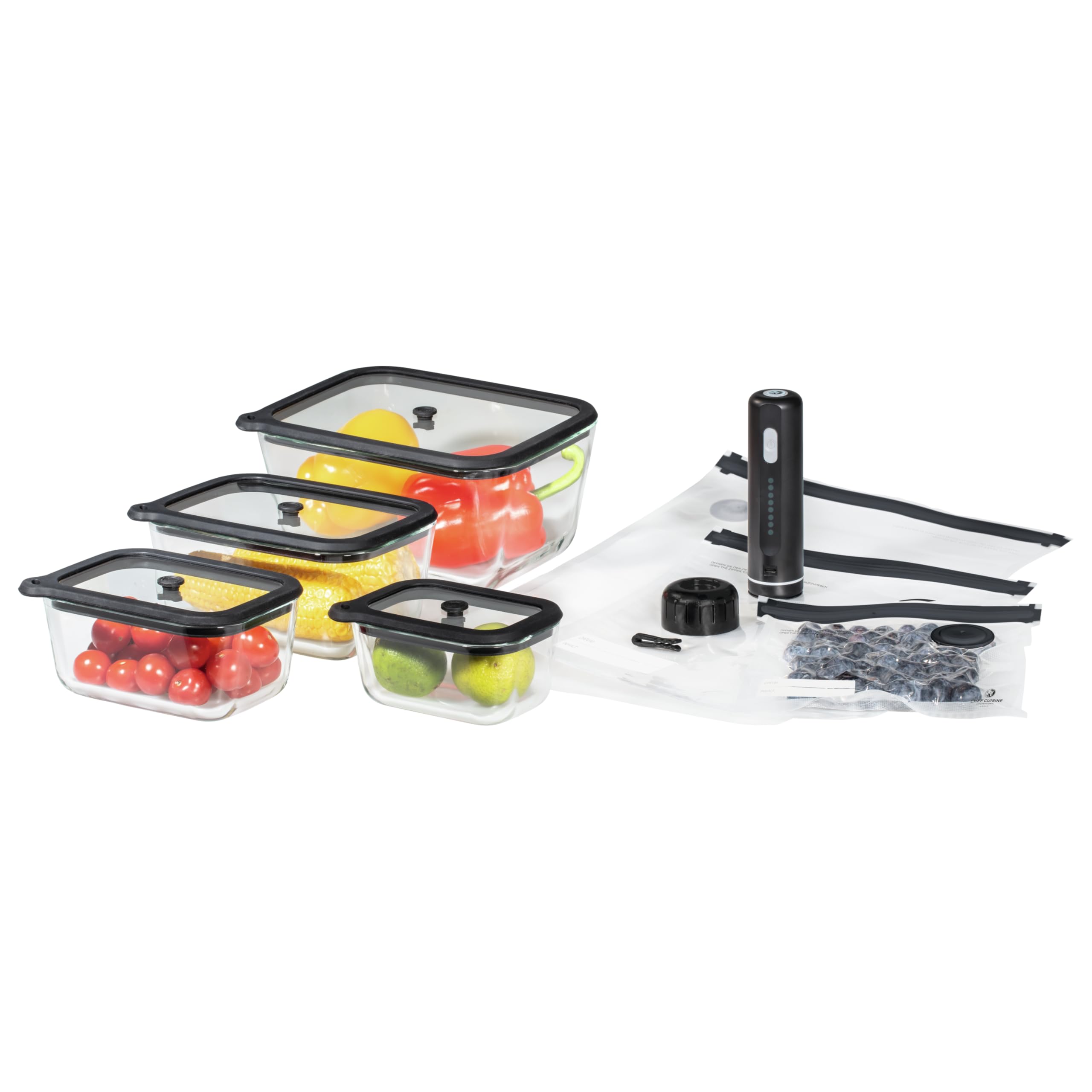 CHEF CUISINE Vakuum Starter-Set Professional, 16-tlg., Glas, Deckel, Pumpe