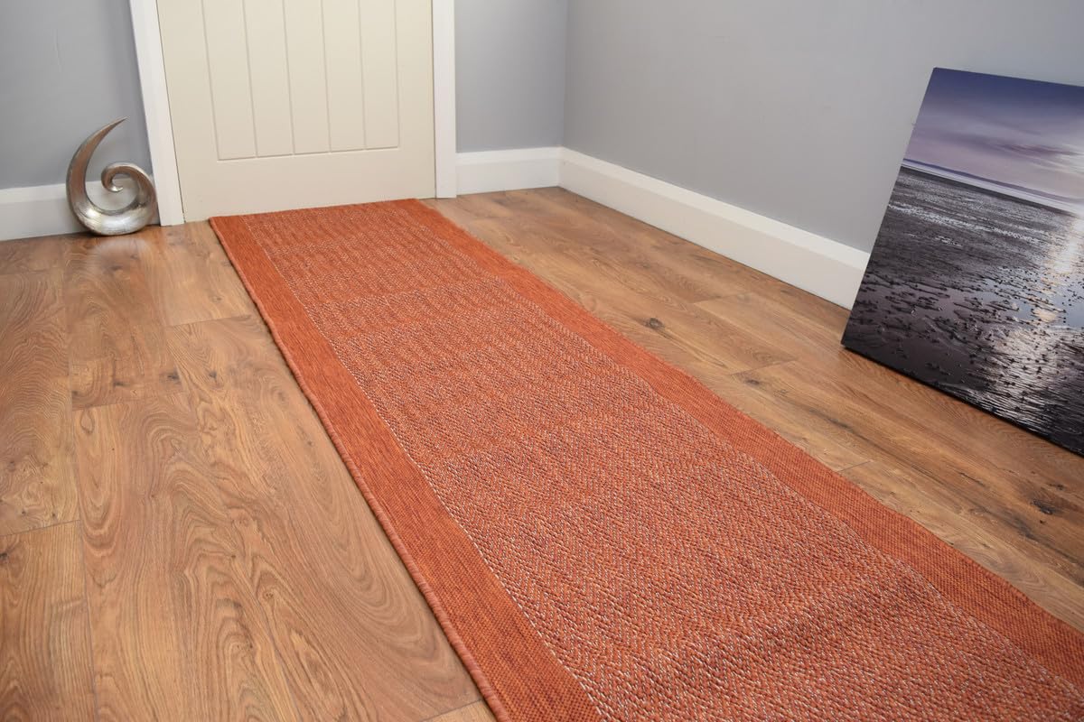 SrS Rugs® Luna Flatweave Collection, Reversible Indoor Outdoor Runner Rug for Hallway, Kitchen, and Entrance. Smooth Soft 2mm Depth Pile. 70cm Wide. Any Length (Flatweave Terra, Length: 20' (610cm)) — image 1