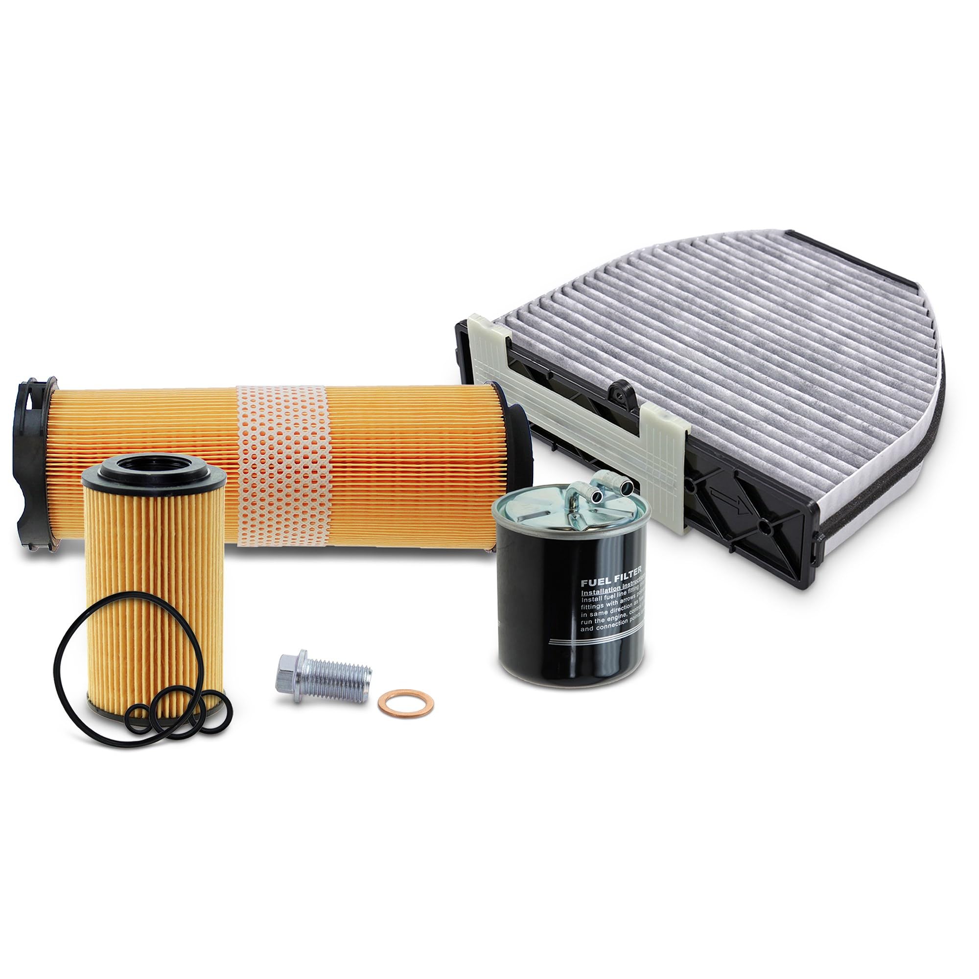 BESTPRICE Set di filtri di ispezione con 1x filtro olio, 1x filtro aria, 1x filtro abitacolo, 1x filtro carburante, compatibile con MERCEDES-BENZ Classe C (W204), Classe C T-Model (S204)