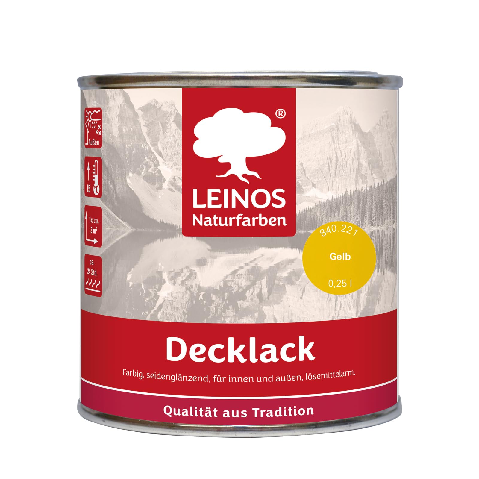 Barniz amarillo brillante LEINOS 840 para madera y metal en botes de 250 ml