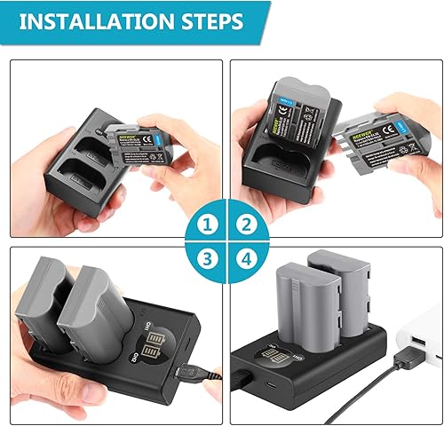 Miniatura 8 de Neewer Batería de repuesto de 2100 mAh para Nikon EN-EL3e con cargador USB dual con pantalla LCD compatible con Nikon D50 D70 D70s D80 D90 D100 D200