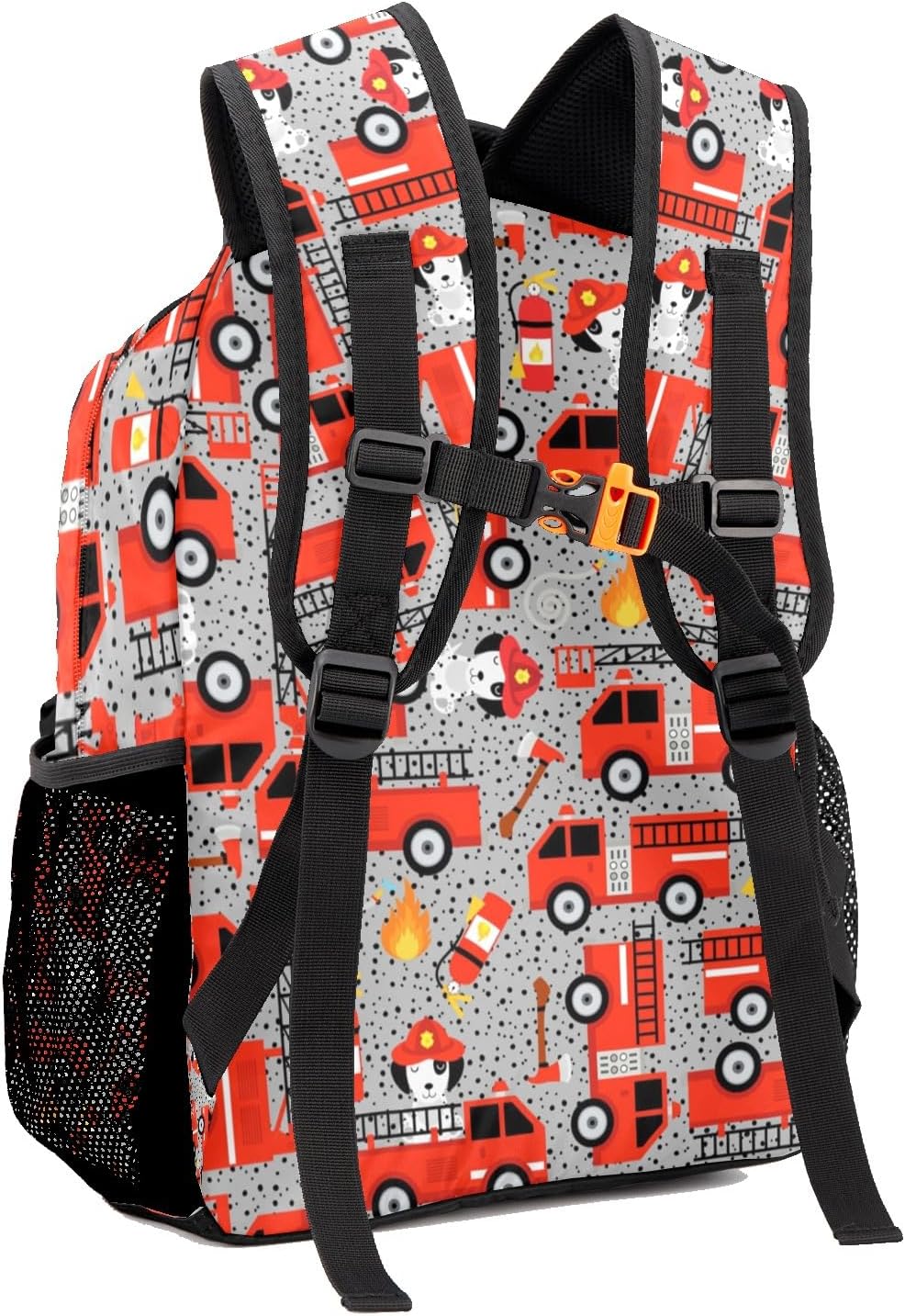 Custom Kid's Name Backpack Dalmatian Dog Firetruck Firefighters Toddler Backpack for Daycare Travel, Personalized Name Preschool Bookbags for Boys Girls
