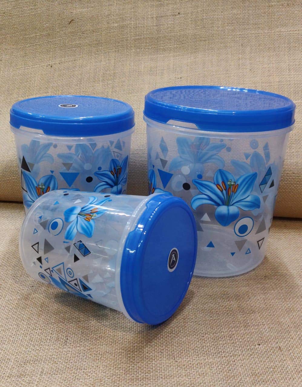 SATYAM KRAFT 3 Pcs Round Container Set, Storare box, Home Kitchen Item, Fridge, Food Boxes, Plastic Material (1 Litre, 2 Litre, 3 Litre) With Airtight Lid (3 Pieces, Blue)