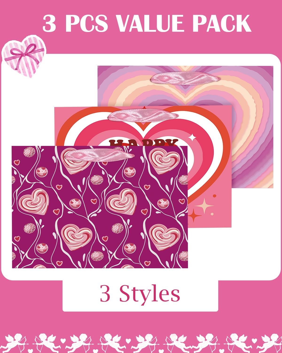 Heart Valentine Bag with Tissue Paper Wide Medium Present Wrap