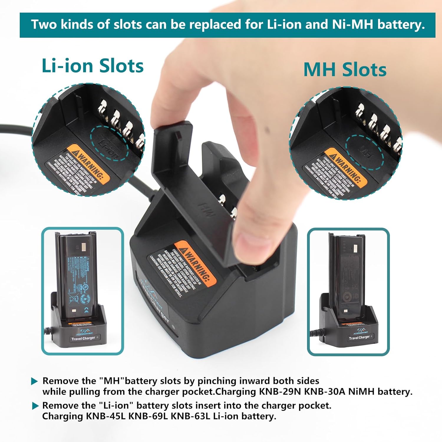 Accessoryway Replace KVC-19 Travel Car Charger Compatible with Kenwood TK-3400 TK-2200LP TK-2300VP TK2400 TK-3200L TK-3302UK NX240 NX340 Radio Charger KNB-45L KNB-63L KNB-29N Battery Charger