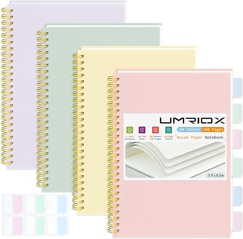 Miniatura 8 de Umriox Cuaderno gráfico en espiral, paquete de 4 cuadernos de 5.9 x 8.3 pulgadas, encuadernación resistente de doble espiral, cuaderno de cuadrícula