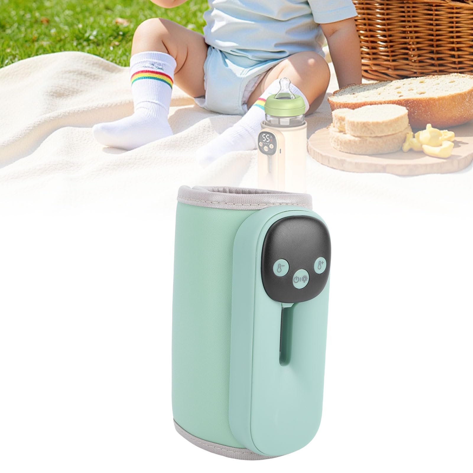 Fockety Pieno più Caldo, 11 Controllo a Temperatura più Veloce Riscaldamento del per Neonati con Luce Notturna, Display Digitale Display USB Warder Bottiglia Ricaricabile per il (GREEN)