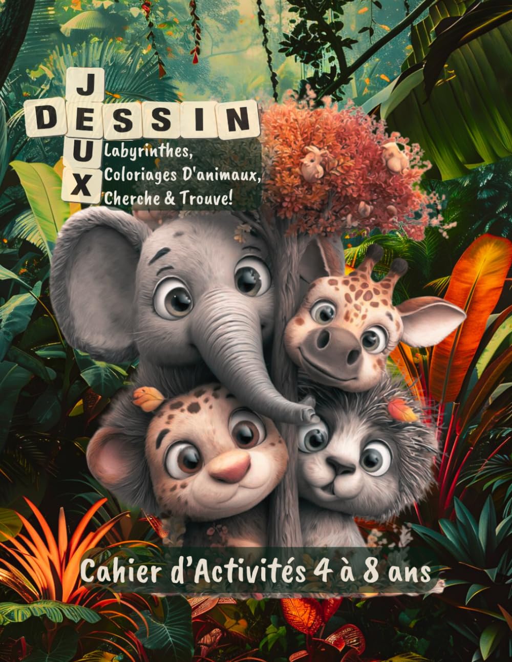 Cahier d’Activités Jungle 4 à 8 ans : Cherche et Trouve, Labyrinthes, Relie les Points et Dessin d’Animaux: Jeux éducatifs amusants pour enfants