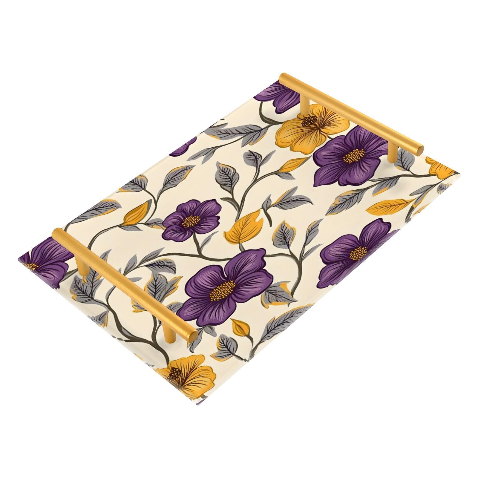 Wassud Bathroom Vanity Tray with Handles Flowers Acrylic Jewelry Perfume Organizer for Bathroom Kitchen Counter 11.81