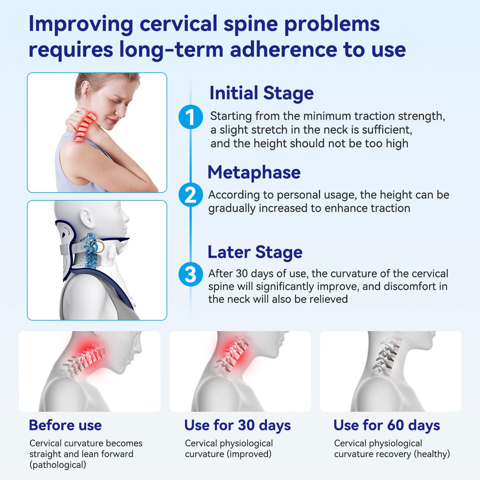 Dispositivo di trazione cervicale, barella regolabile per alleviare il dolore, supporto leggero per il collo per decompressione cervicale, design ergonomico per casa, ufficio e viaggio