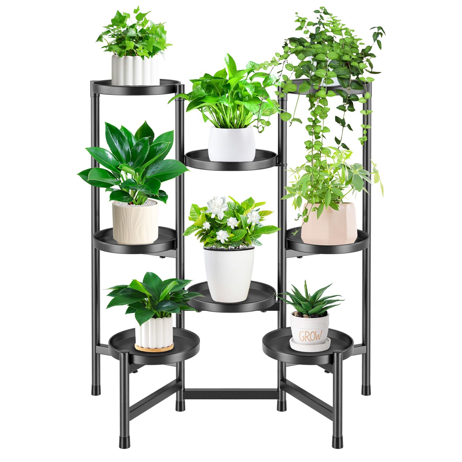 VeyFolzin.st 8 Etagen Metall Pflanzenständer Blumentopfständer, Blumenhocker Garten für Innen Außen, Blumenregal Regal Balkon Pflanzenregal Deko Pflanzentreppe Indoor Outdoor (Black)