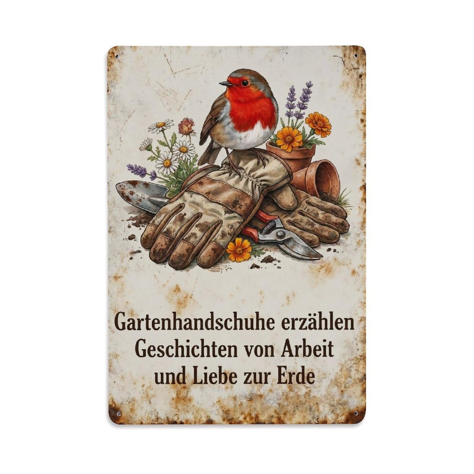 Robin Bird Garden Quote Garden Gloves Metal Tin Sign