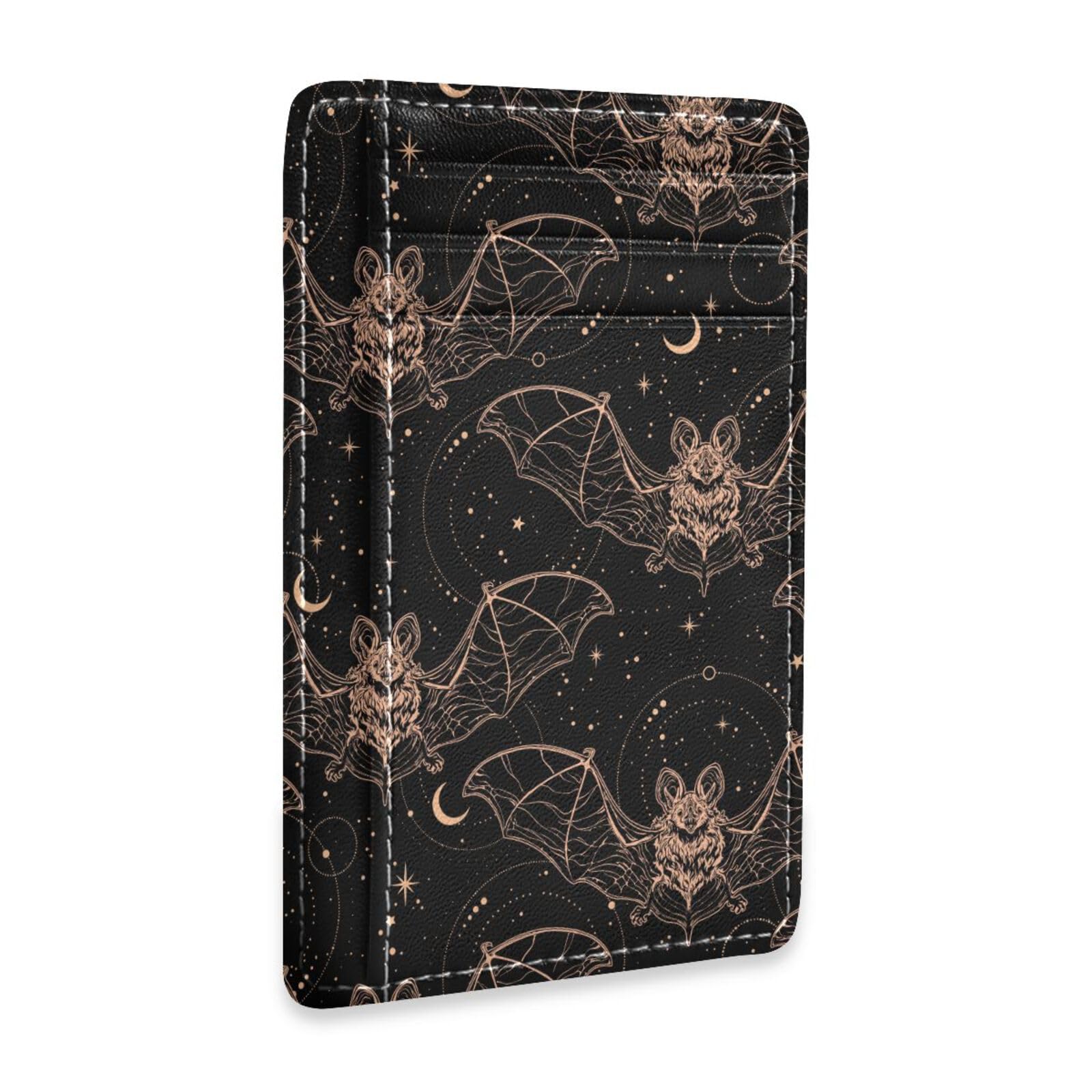Sletend Gothic Bats Moon Slim RFID Blocking Credit Card Case Holder, Minimalist Leather Wallet Front Pocket Card Cases with ID Window for Men & Women
