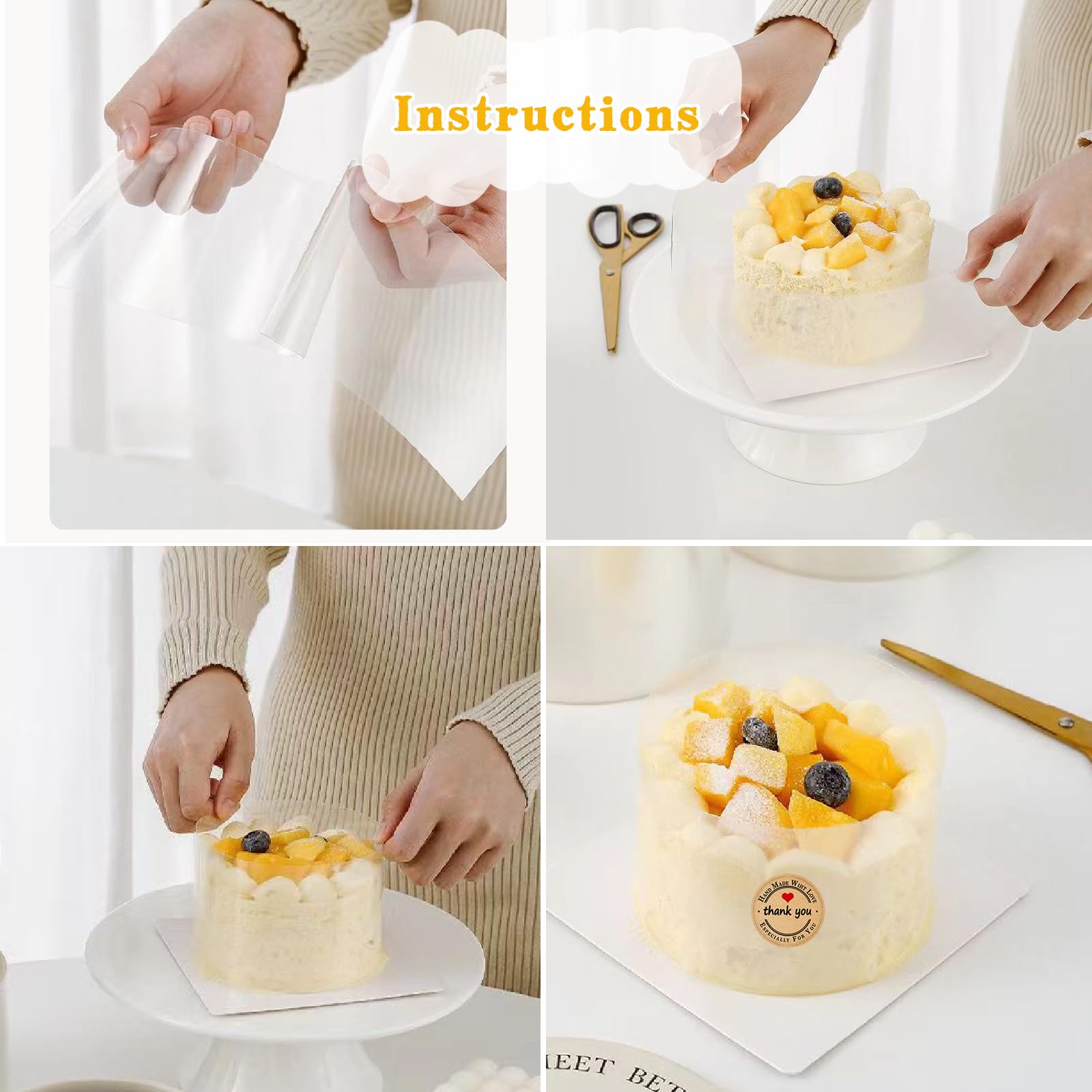 Film Acétate Pour Gâteaux VFANDV - 4 Rouleaux 6/8/10/15cm X 10m | Réutilisable Pour Décoration Pâtisserie