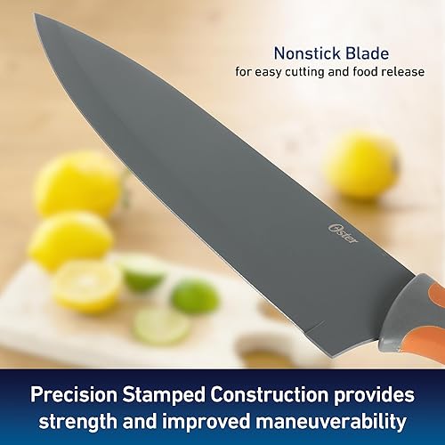 Miniatura 5 de Oster Ronnan - Juego de cuchillos de 12 piezas, 6 cuchillos de colores surtidos con cuchillas antiadherentes y 6 fundas - Cuchillos para cocina