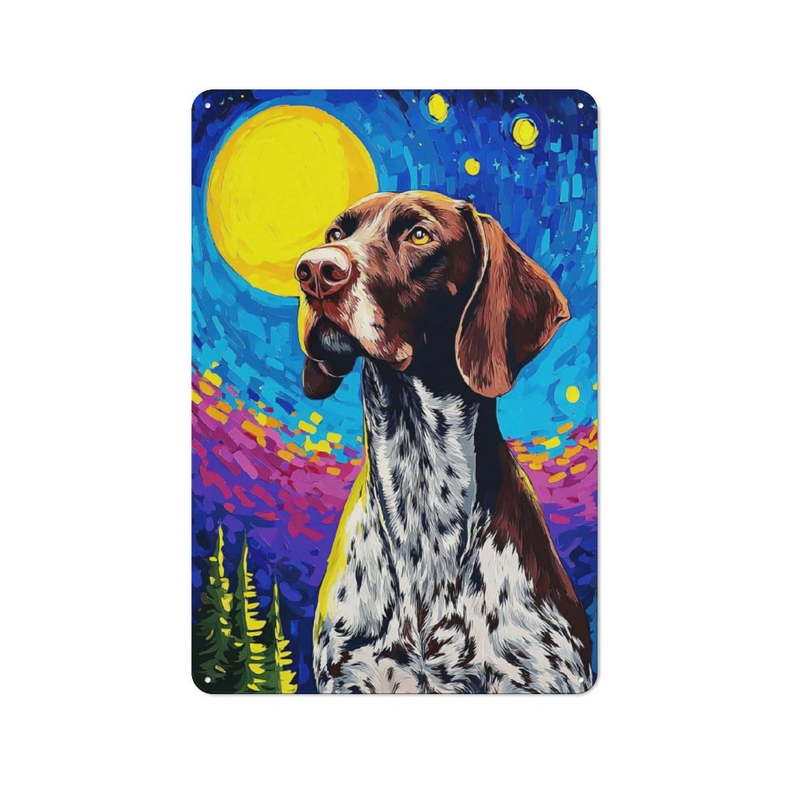 Junmoney Starry Night Dog Portrait -20 Retro Metal Sign With Design 30X20cm, Distressed Look Retro Room Decor For Living Room, Hallway, Kitchen Or Cafe